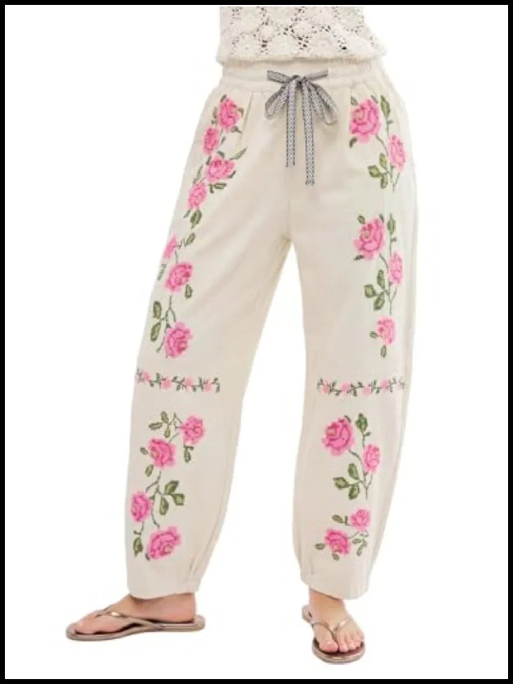 Mid Rise Barrel Jeans Embroidered Wide Leg Denim Pants Boyfriend Baggy with